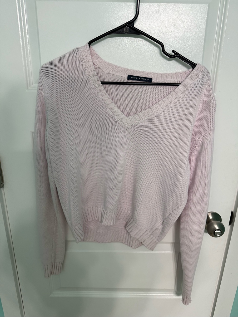 Brandy Melville Pale Pink V-Neck Knit Sweater